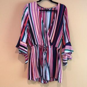 Striped romper with bell sleeves